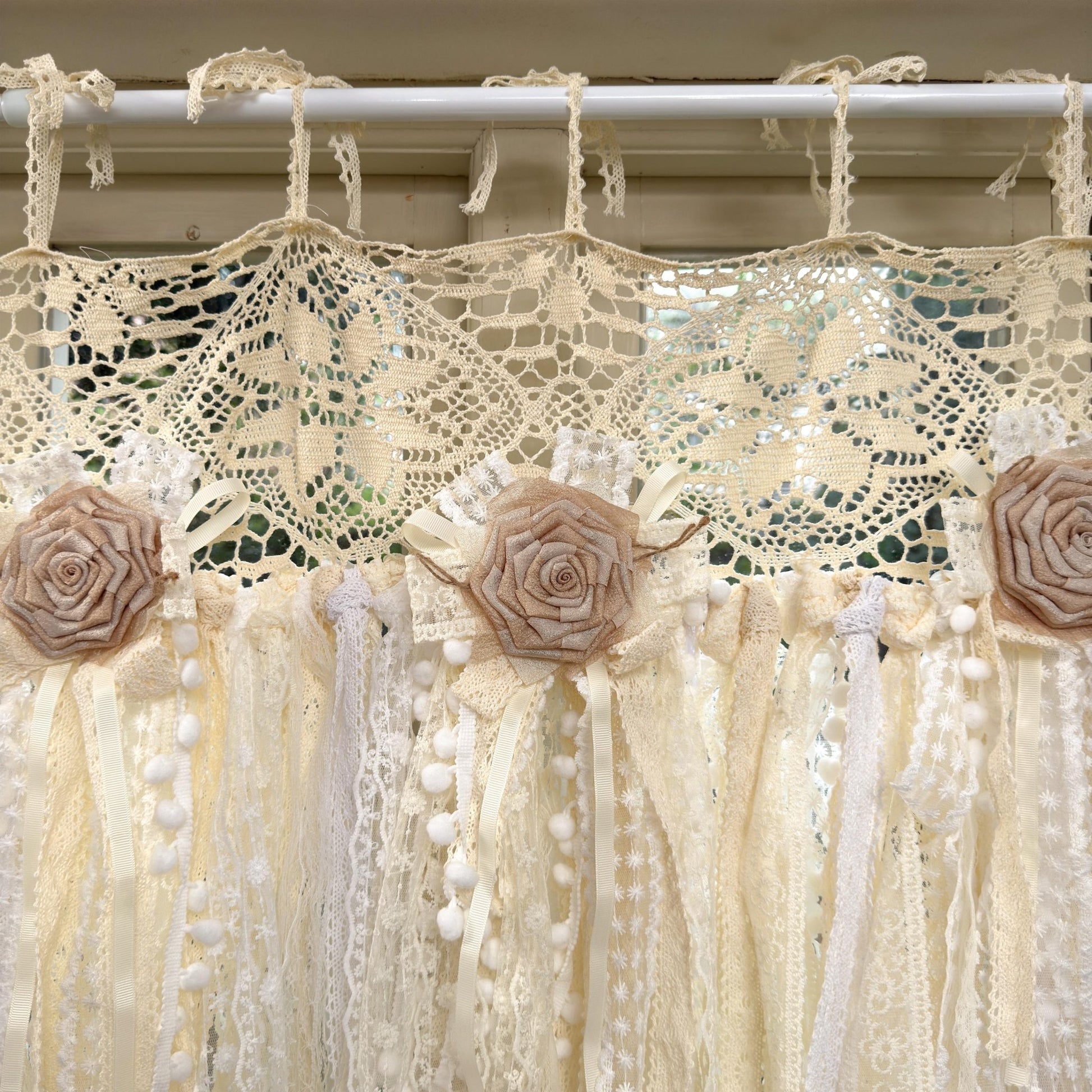Beige White Crochet Lace Cafe Curtain - UDreamHome