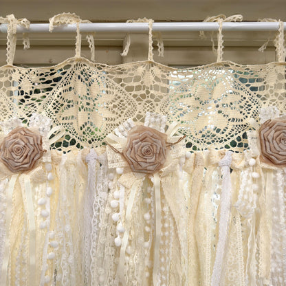 Beige White Crochet Lace Cafe Curtain - UDreamHome