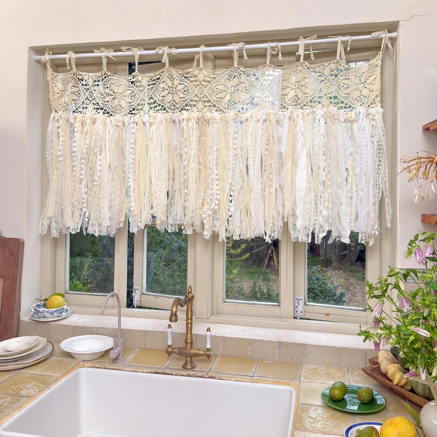 Beige White Crochet Lace Cafe Curtain - UDreamHome