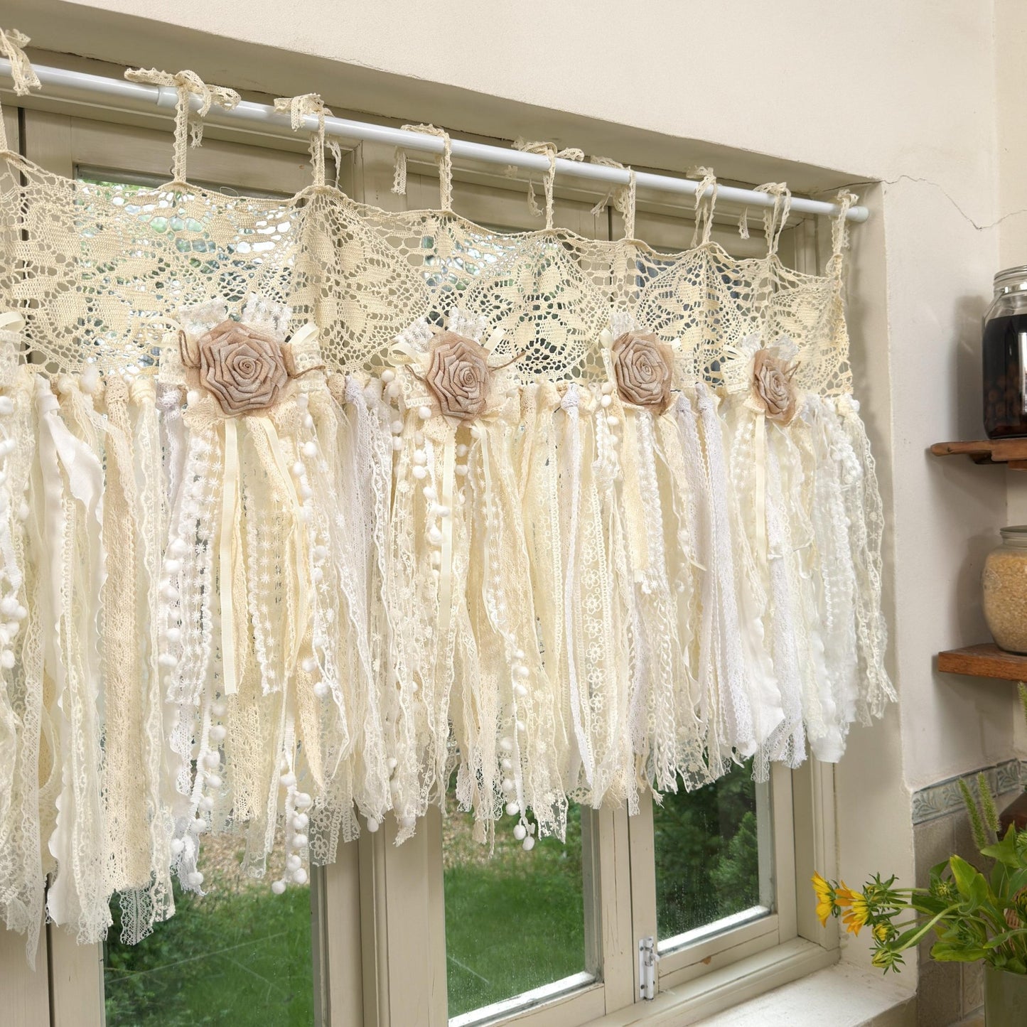 Beige White Crochet Lace Cafe Curtain - UDreamHome