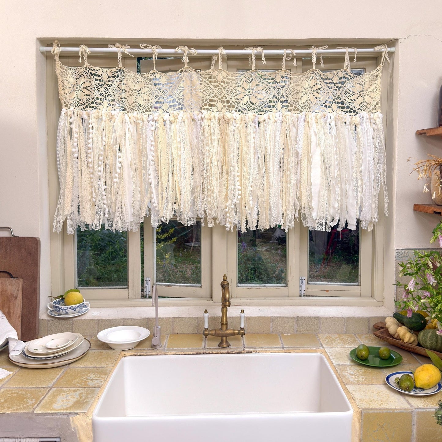 Beige White Crochet Lace Cafe Curtain - UDreamHome