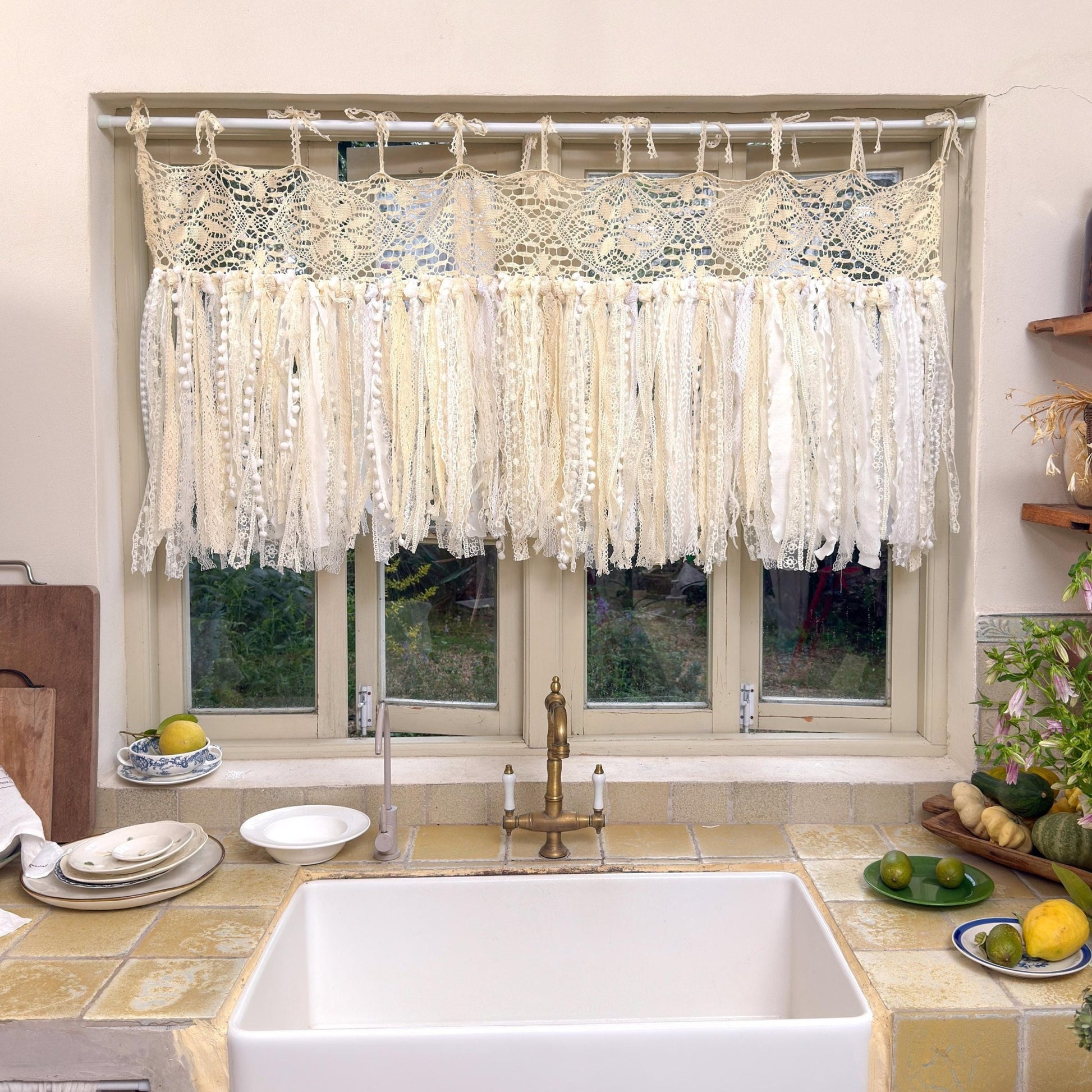 Beige White Crochet Lace Cafe Curtain - UDreamHome