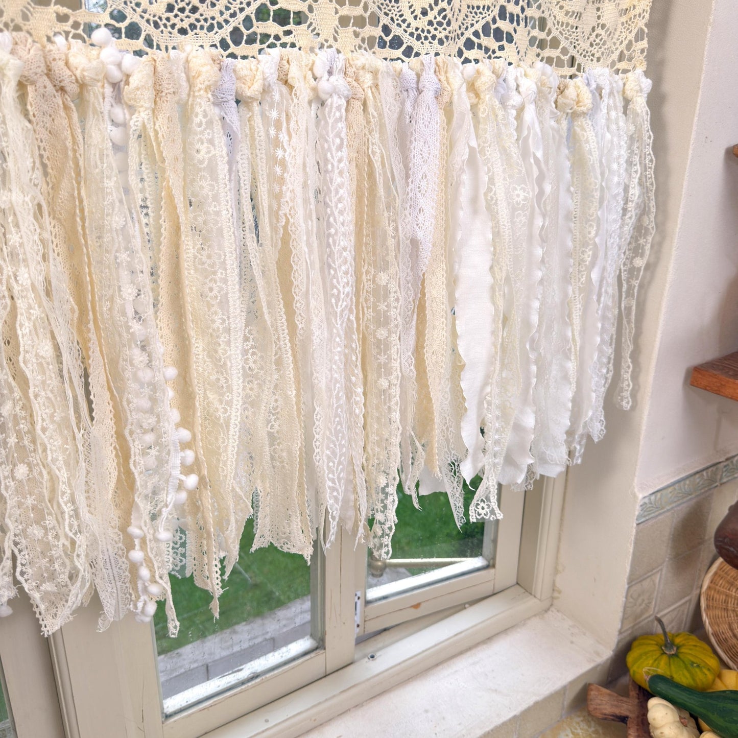 Beige White Crochet Lace Cafe Curtain - UDreamHome