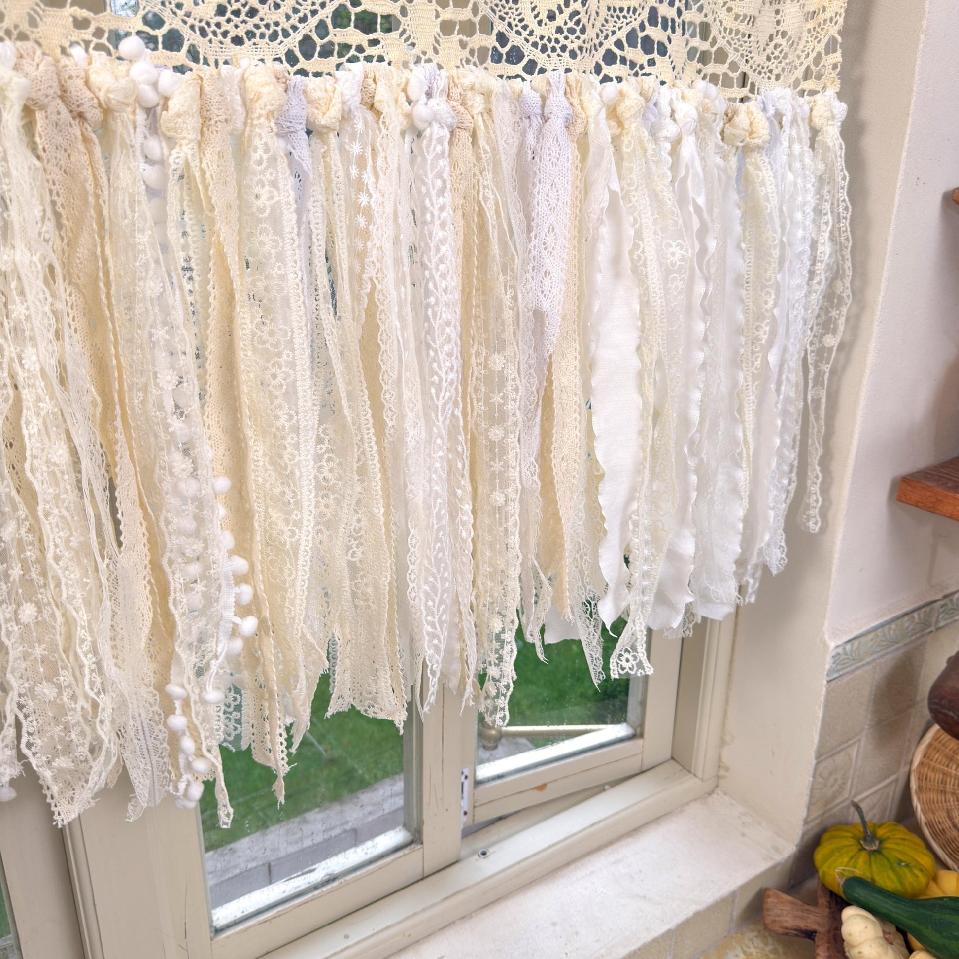 Beige White Crochet Lace Cafe Curtain - UDreamHome