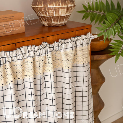 Black and White Plaid Lace Cafe Curtain - UDreamHome