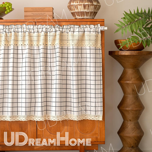 Black and White Plaid Lace Cafe Curtain - UDreamHome