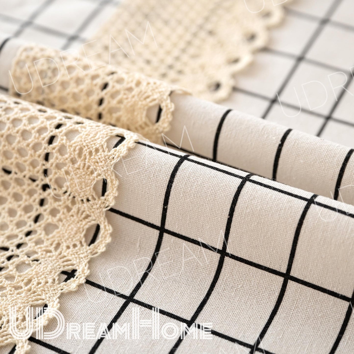 Black and White Plaid Lace Cafe Curtain - UDreamHome