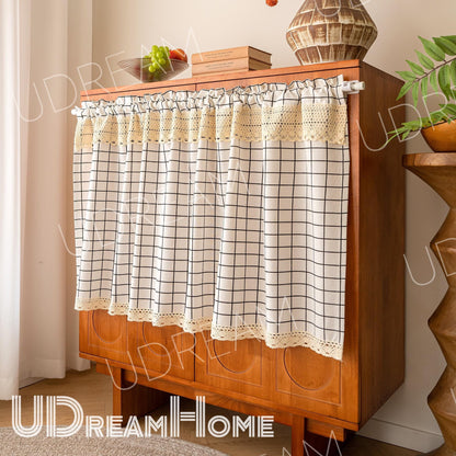 Black and White Plaid Lace Cafe Curtain - UDreamHome