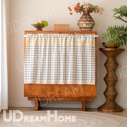Black and White Plaid Lace Cafe Curtain - UDreamHome