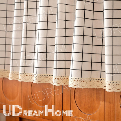 Black and White Plaid Lace Cafe Curtain - UDreamHome