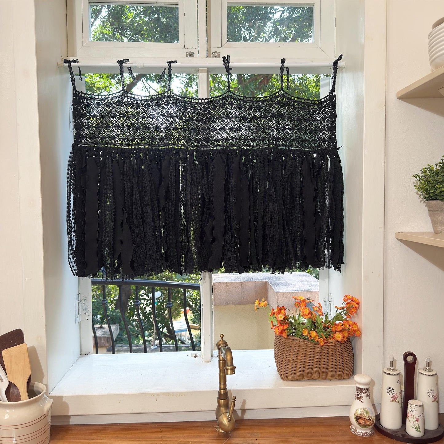 Black Lace Curtain Valance - UDreamHome