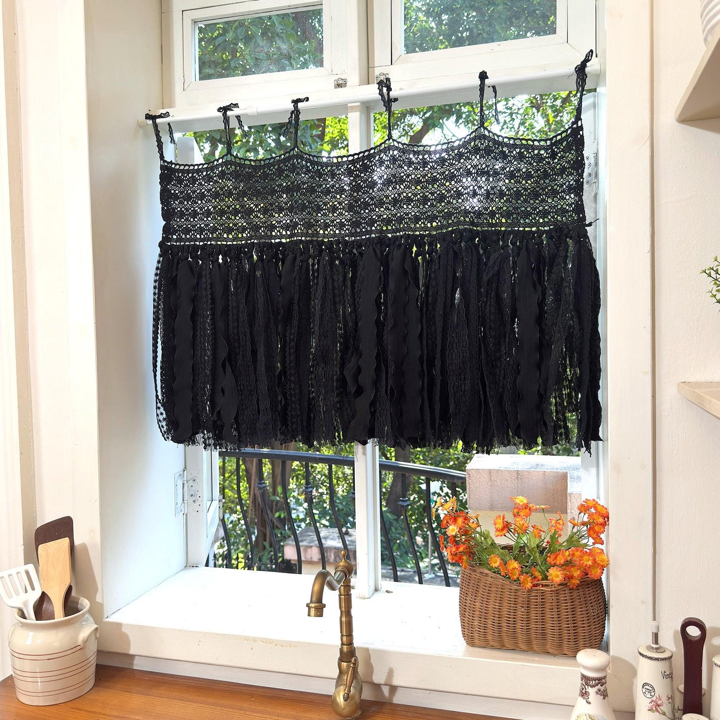 Black Lace Curtain Valance - UDreamHome