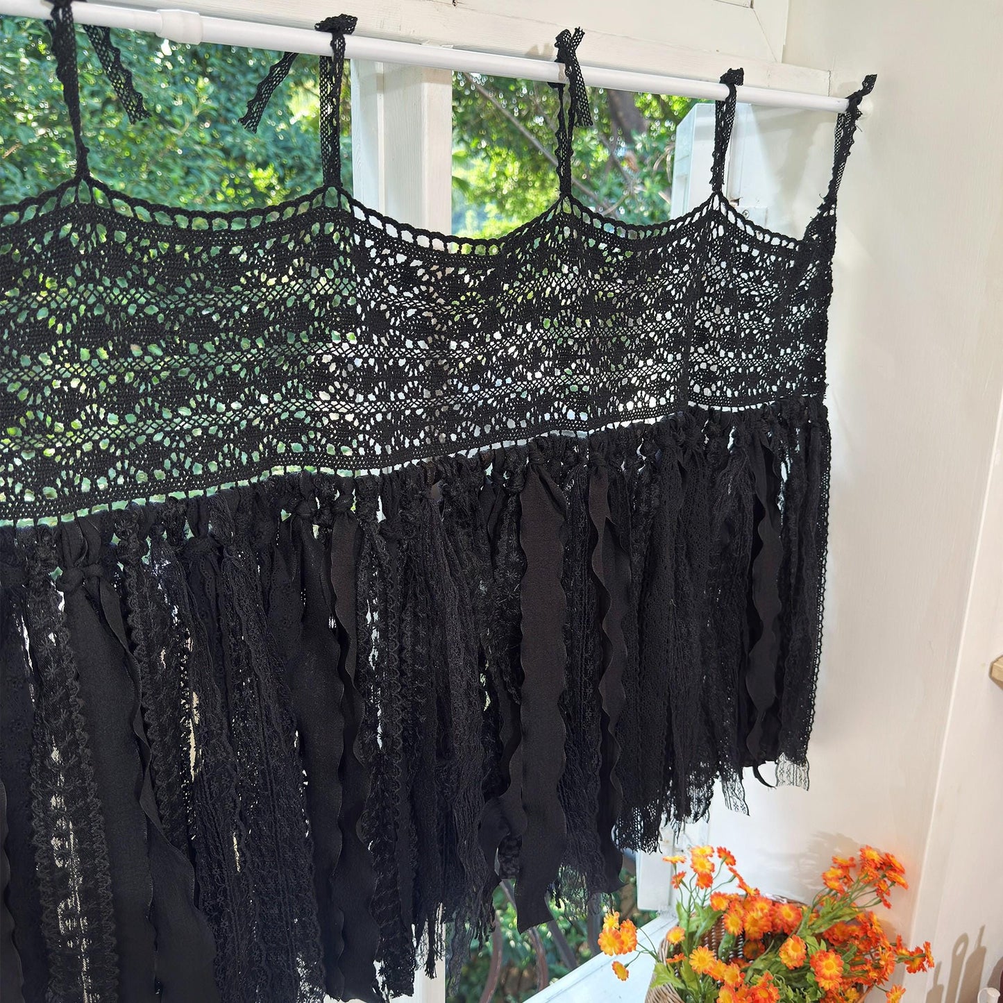 Black Lace Curtain Valance - UDreamHome