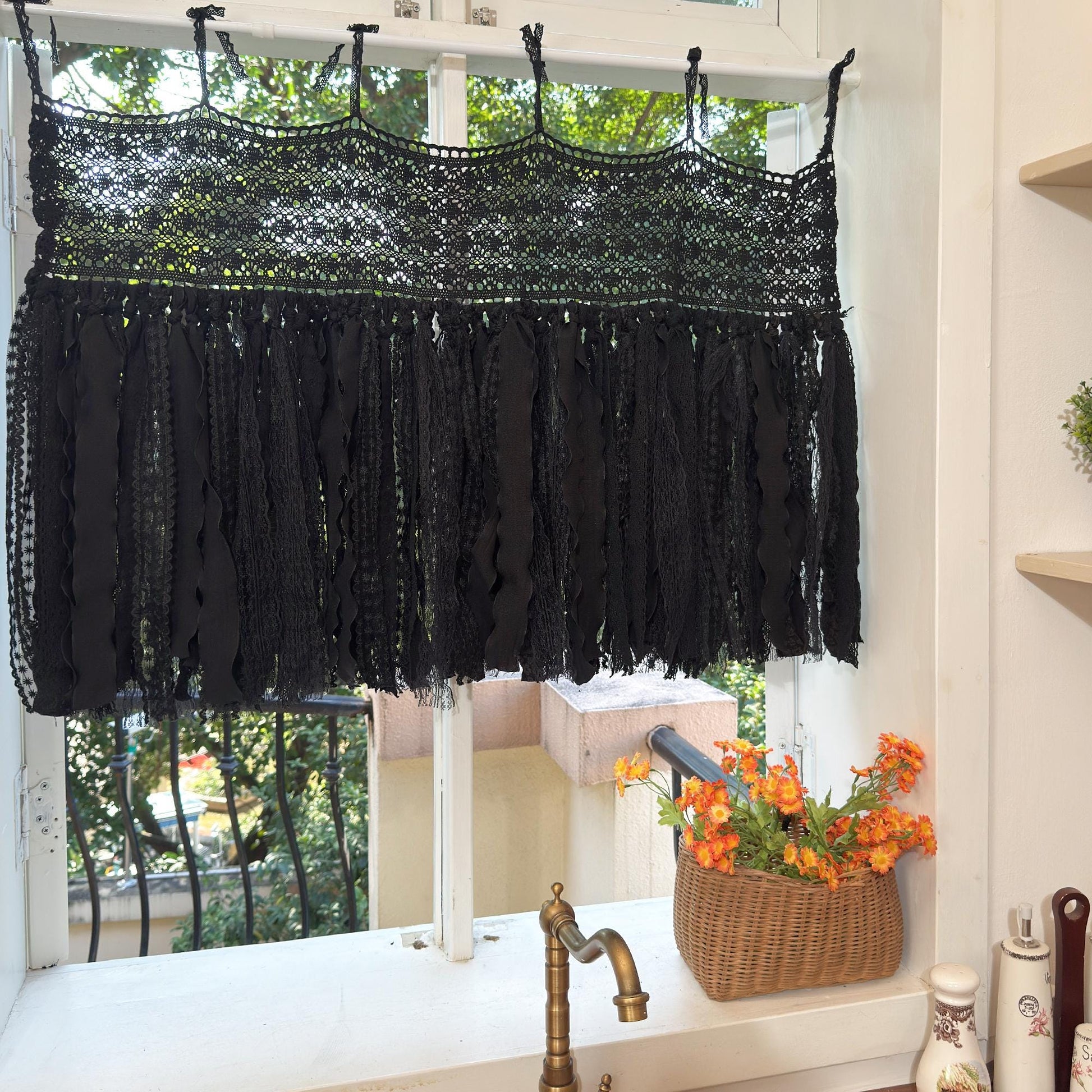 Black Lace Curtain Valance - UDreamHome