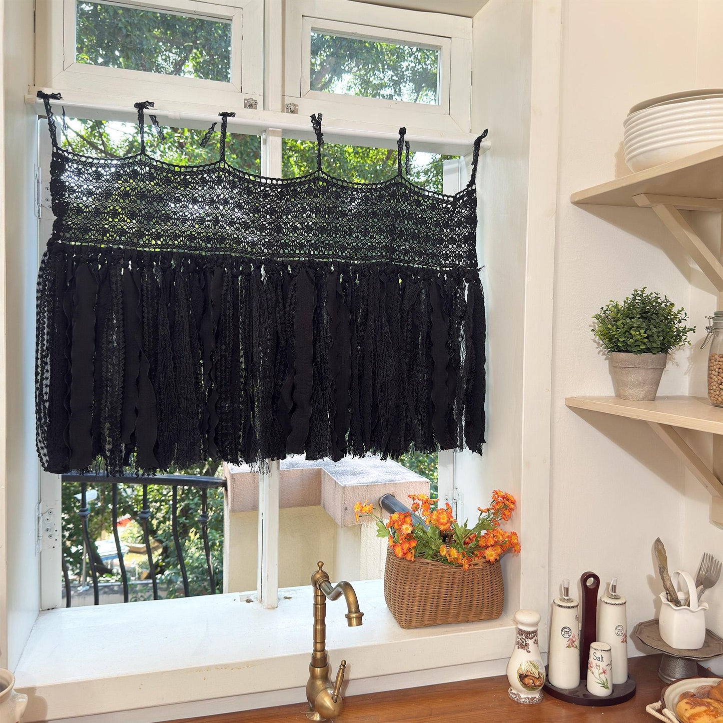 Black Lace Curtain Valance - UDreamHome