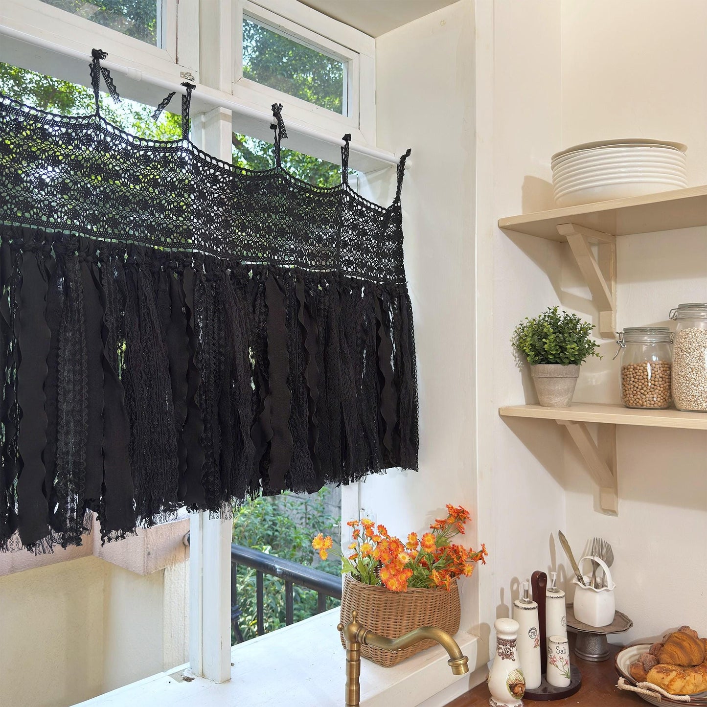 Black Lace Curtain Valance - UDreamHome