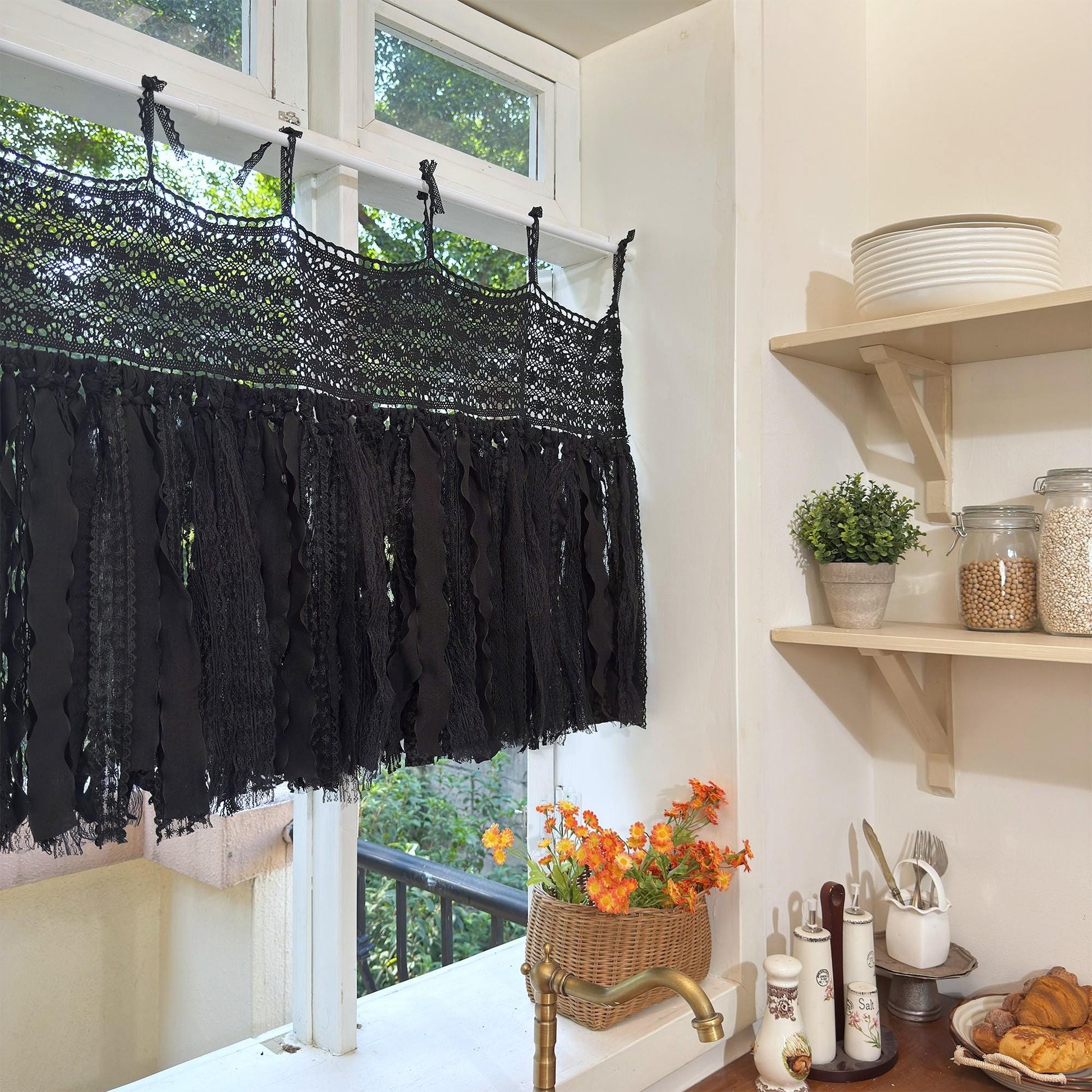 Black Lace Curtain Valance - UDreamHome