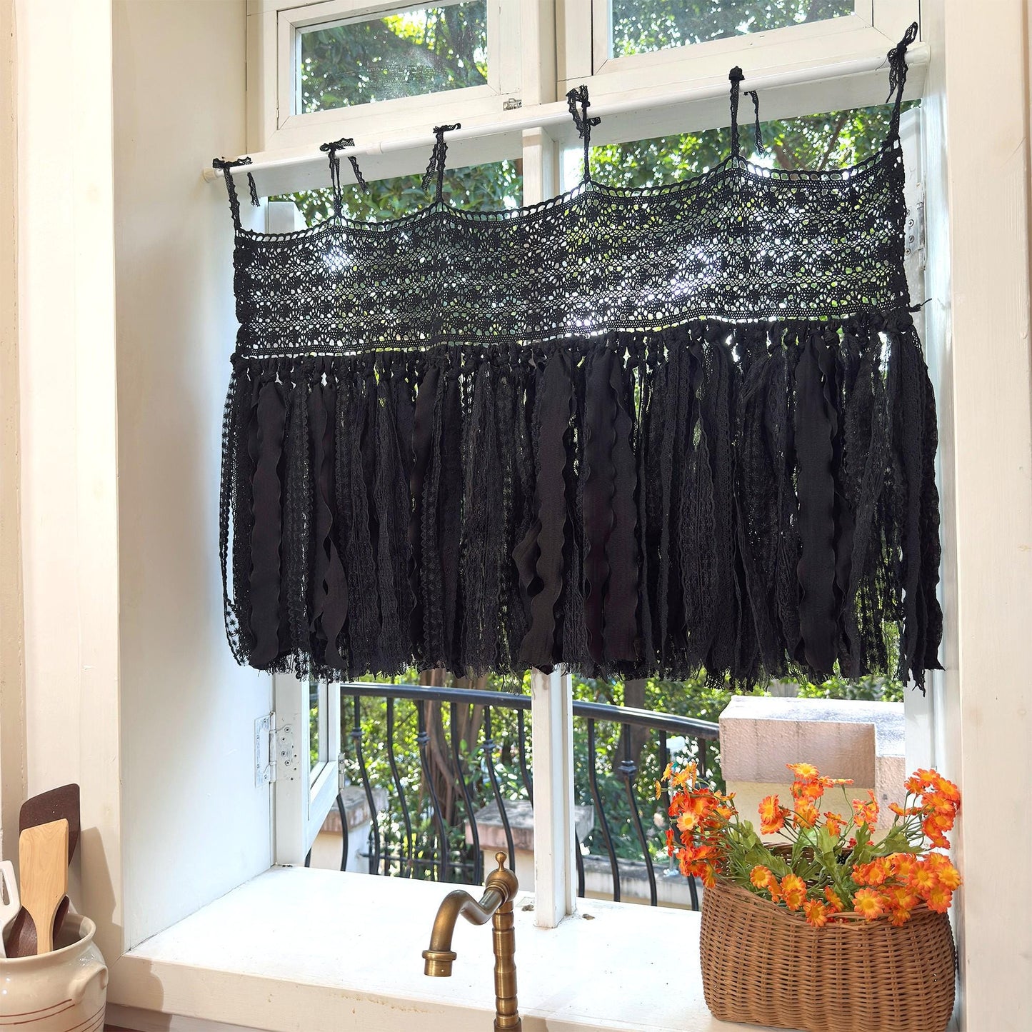 Black Lace Curtain Valance - UDreamHome
