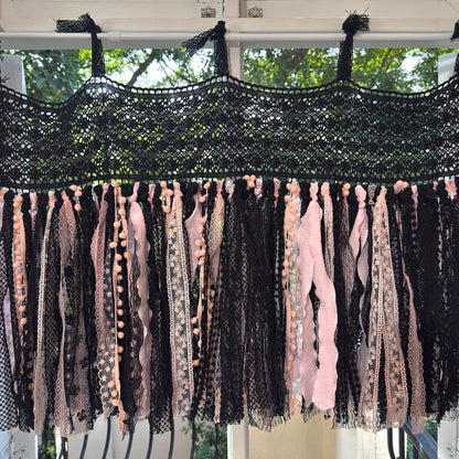 Black & Pink Gothic Boho Tie - Top Window Privacy Curtain - UDreamHome