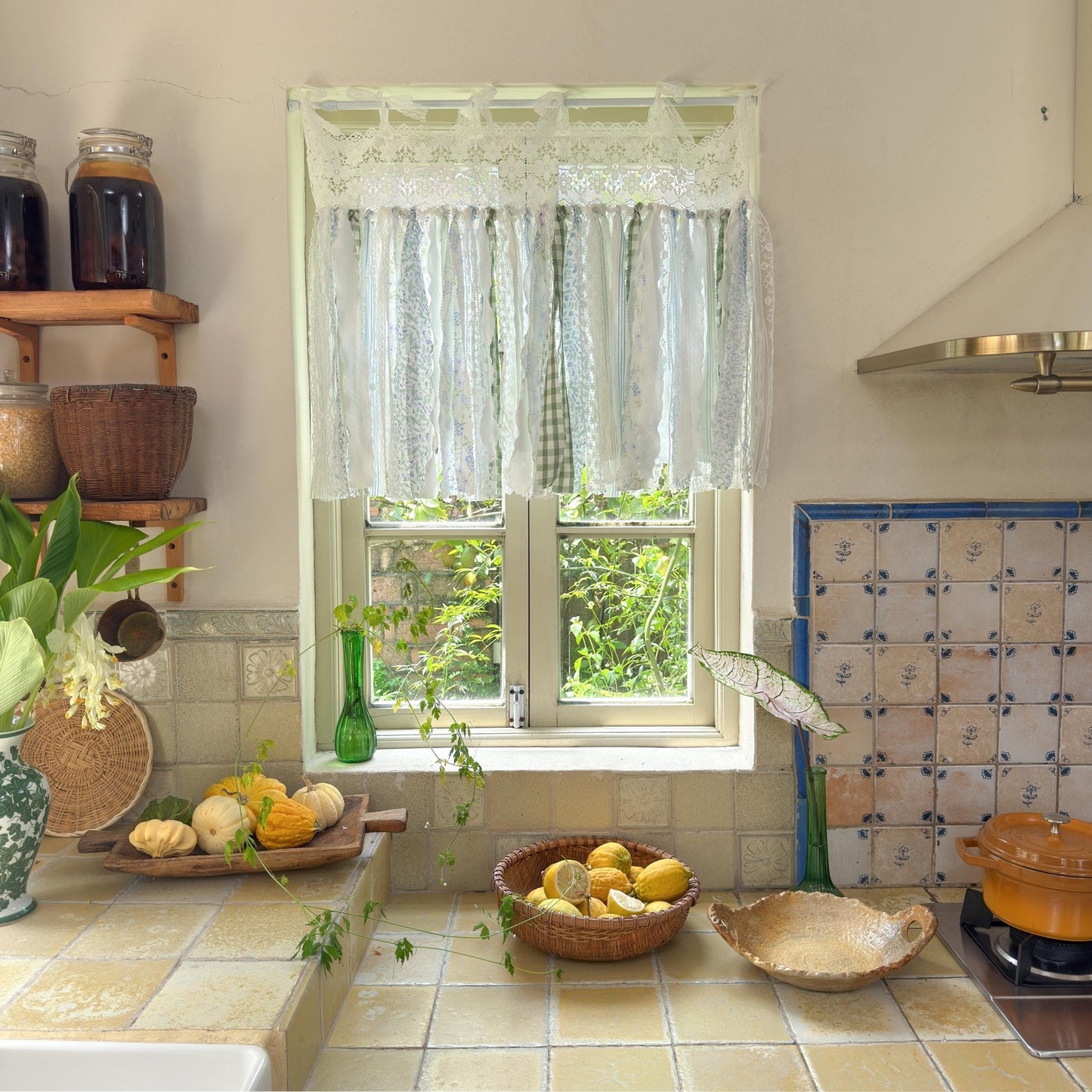 Blue Green Plaid Shabby Chic Window Door Valance - UDreamHome