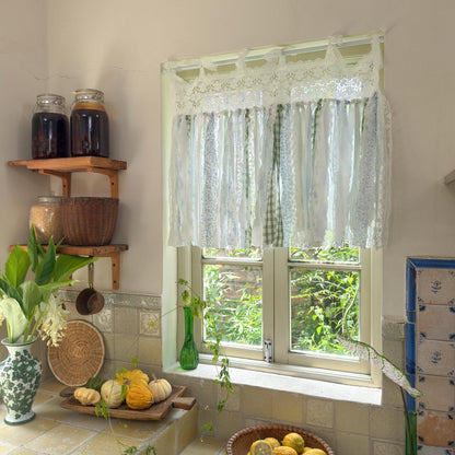 Blue Green Plaid Shabby Chic Window Door Valance - UDreamHome