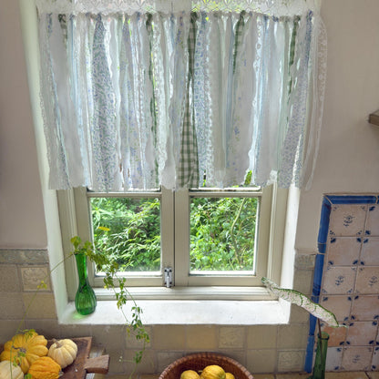 Blue Green Plaid Shabby Chic Window Door Valance - UDreamHome
