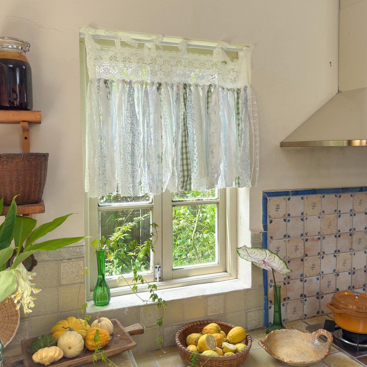 Blue Green Plaid Shabby Chic Window Door Valance - UDreamHome