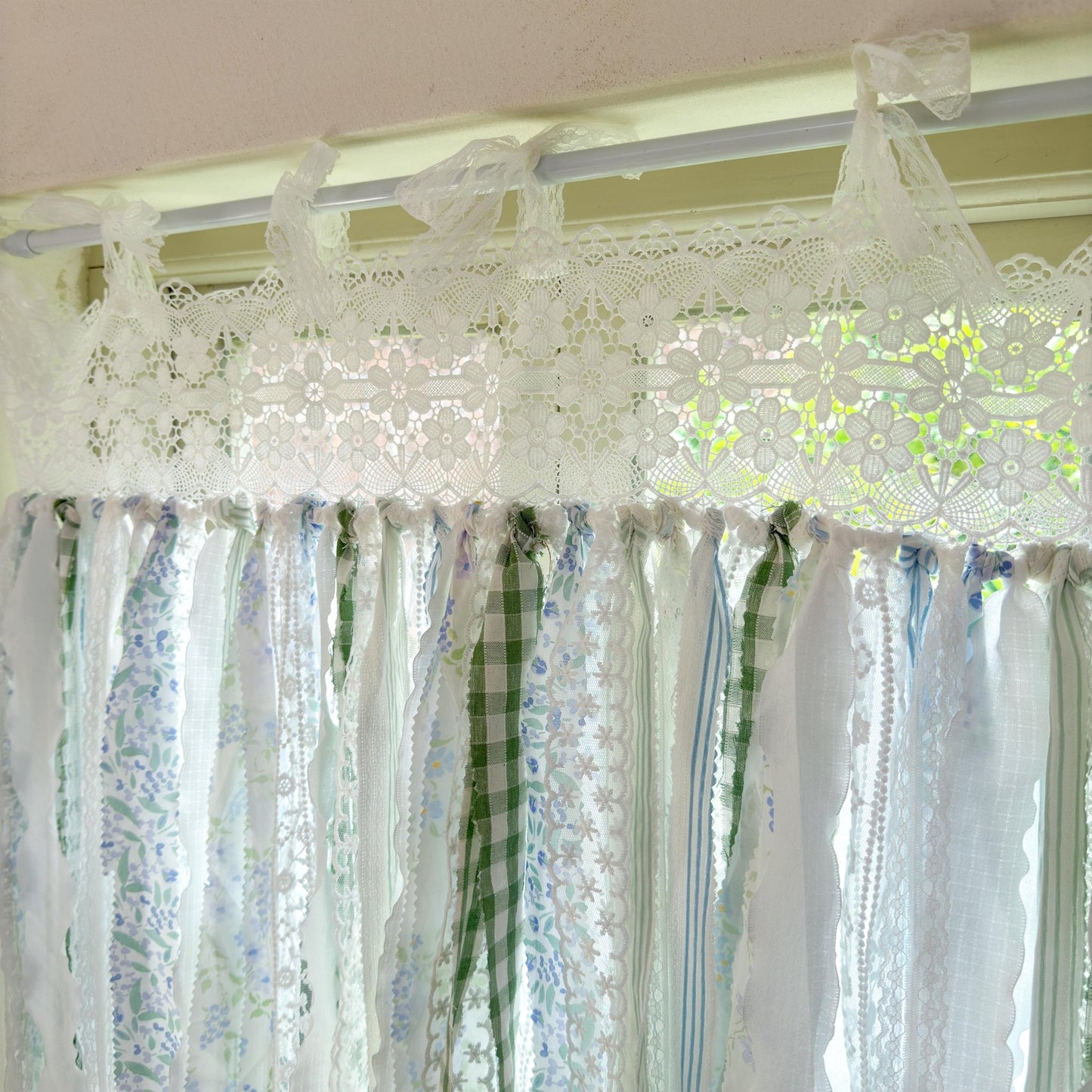 Blue Green Plaid Shabby Chic Window Door Valance - UDreamHome