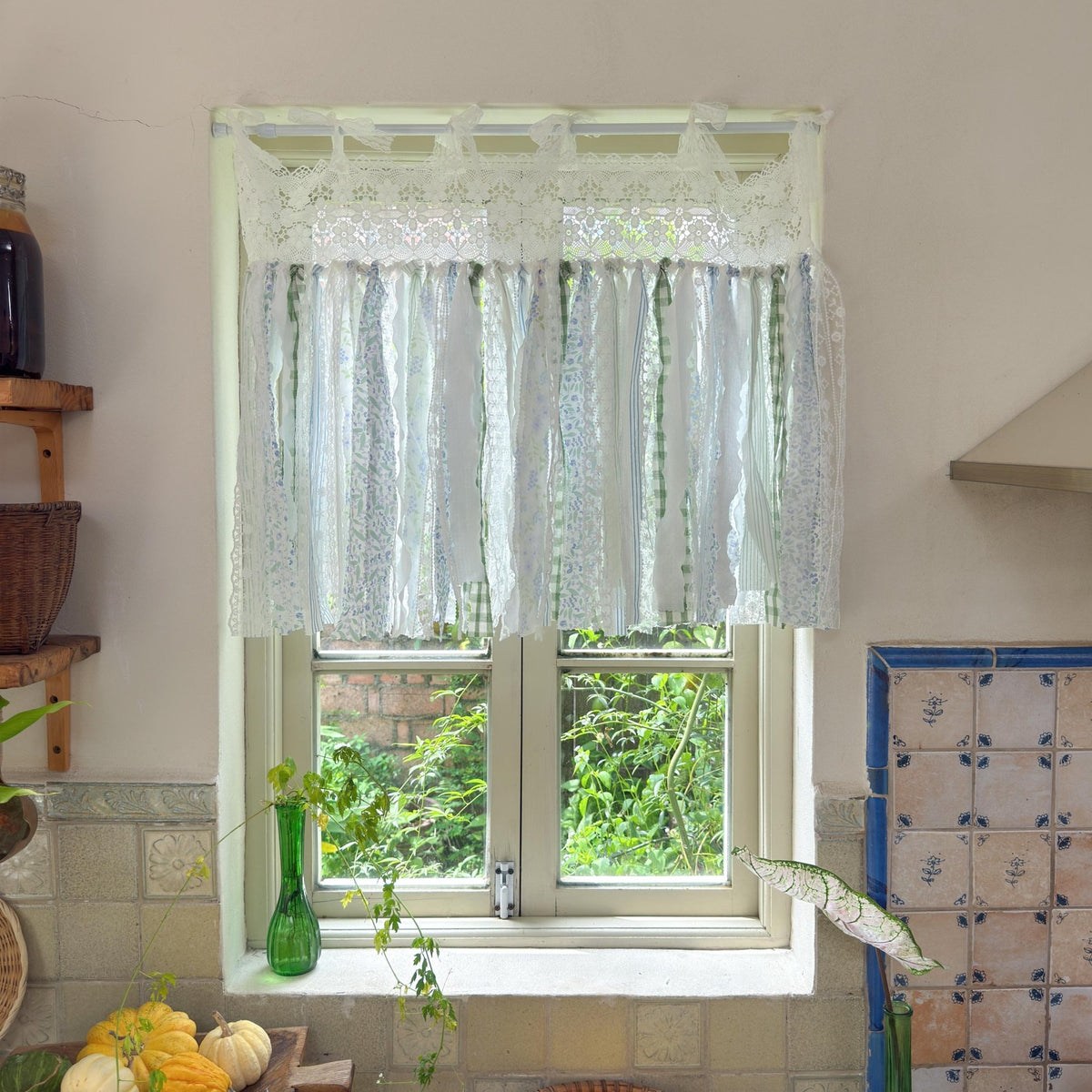 Blue Green Plaid Shabby Chic Window Door Valance - UDreamHome