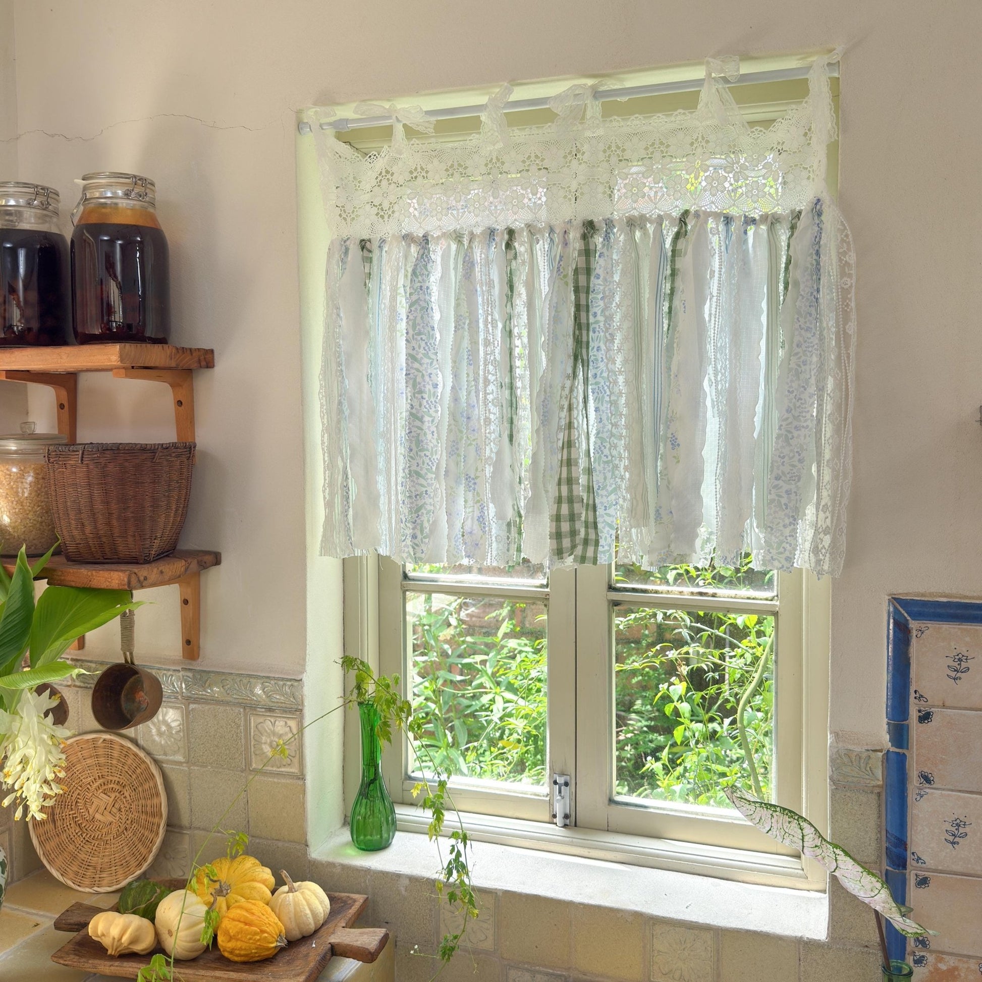 Blue Green Plaid Shabby Chic Window Door Valance - UDreamHome