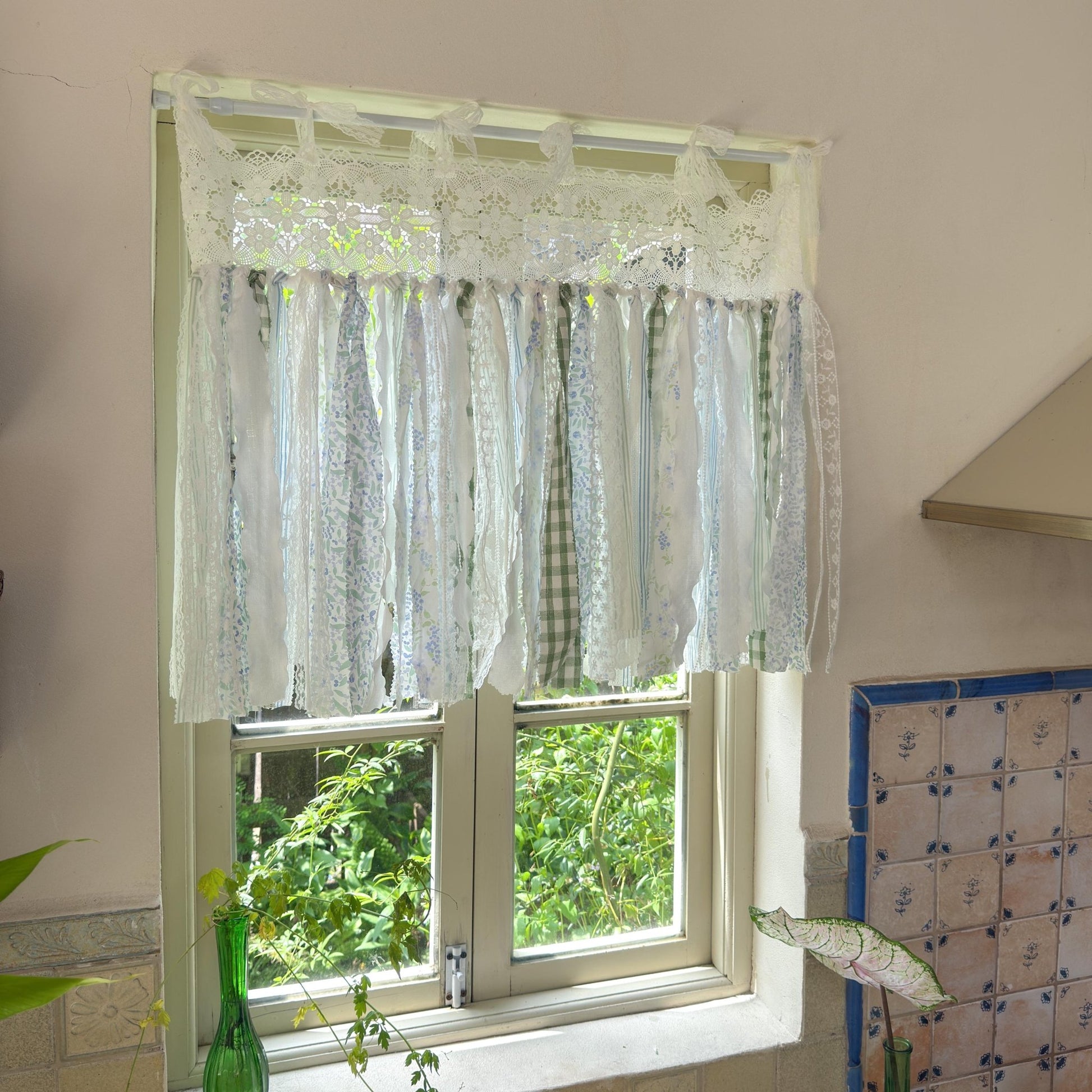 Blue Green Plaid Shabby Chic Window Door Valance - UDreamHome