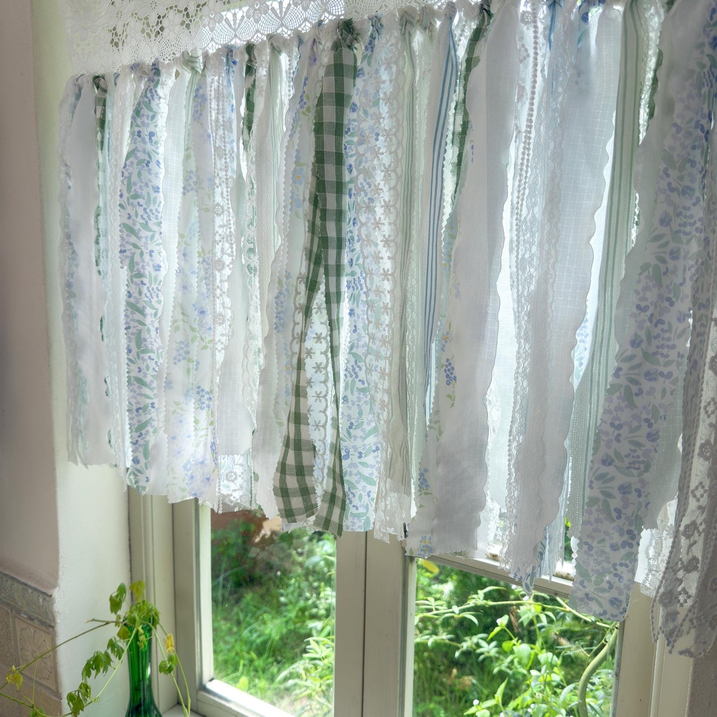 Blue Green Plaid Shabby Chic Window Door Valance - UDreamHome