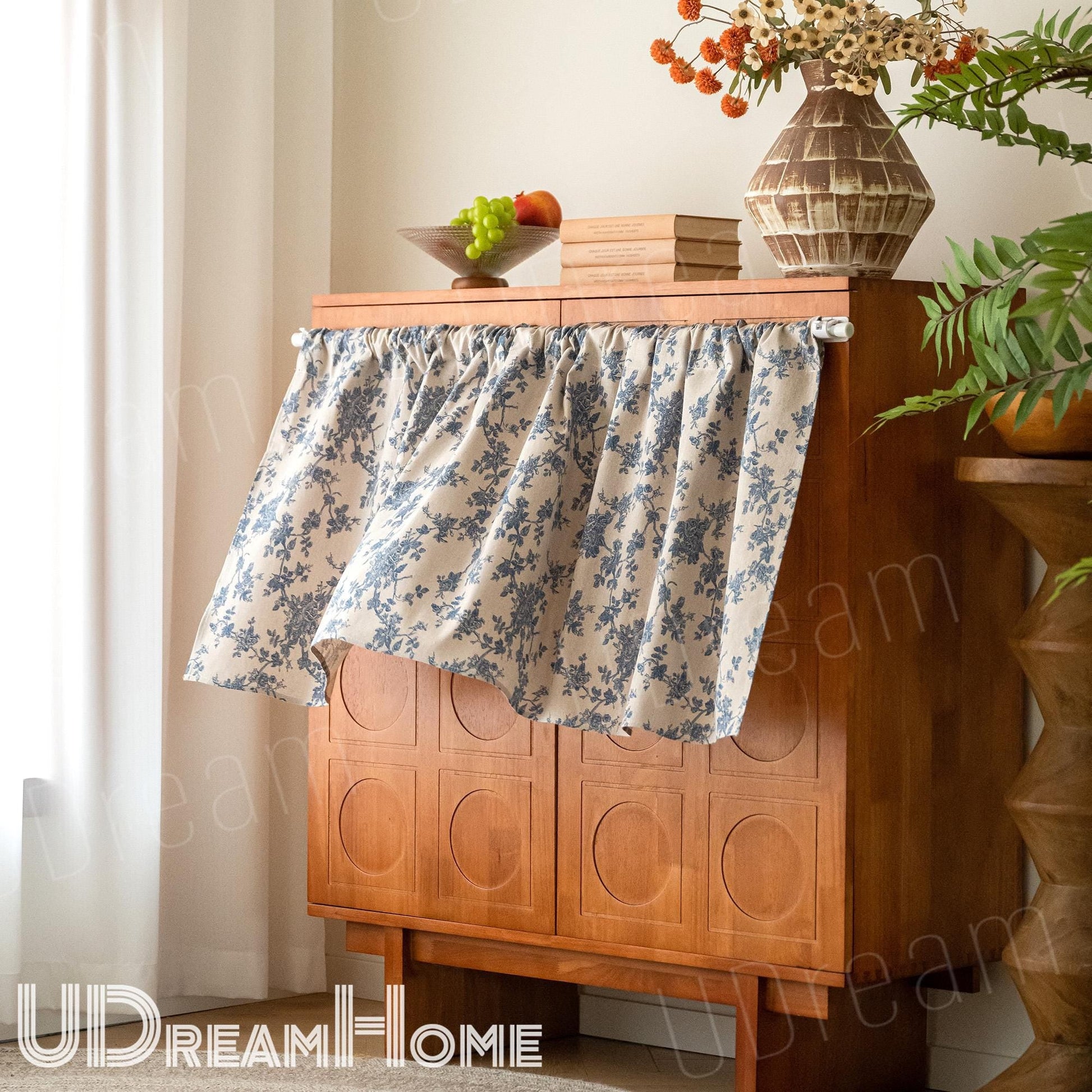 Blue Roses Flowers Vines Cabinet Curtains - UDreamHome