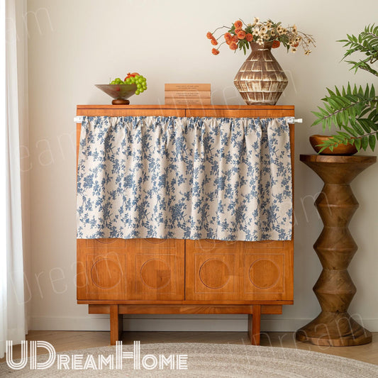 Blue Roses Flowers Vines Cabinet Curtains - UDreamHome