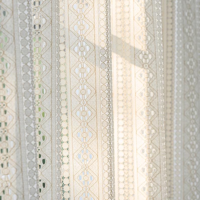 Boho Beige Crochet Lace Flower Curtains - UDreamHome