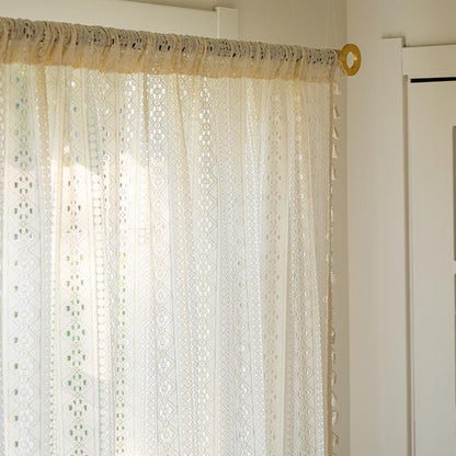 Boho Beige Crochet Lace Flower Curtains - UDreamHome