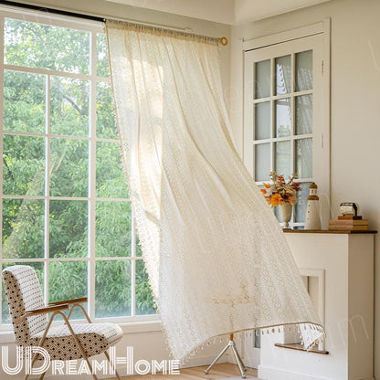 Boho Beige Crochet Lace Flower Curtains - UDreamHome