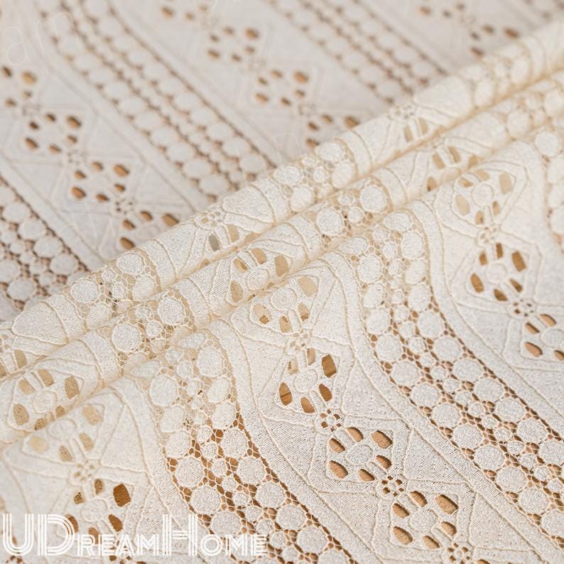 Boho Beige Crochet Lace Flower Curtains - UDreamHome