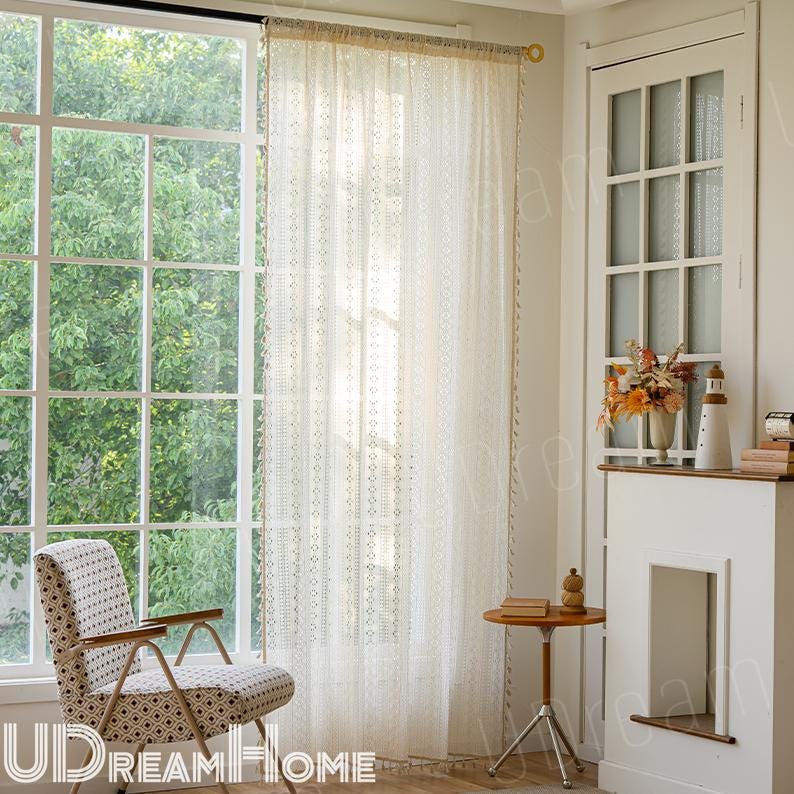 Boho Beige Crochet Lace Flower Curtains - UDreamHome