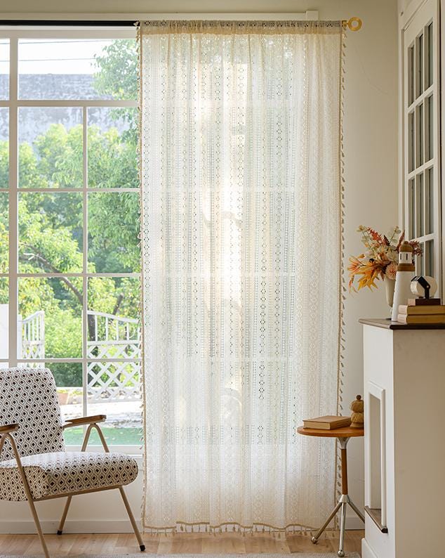 Boho Beige Crochet Lace Flower Curtains - UDreamHome