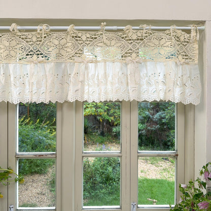 Boho Crochet Header & Ruffled Lace Tie-Top Valance - UDreamHome