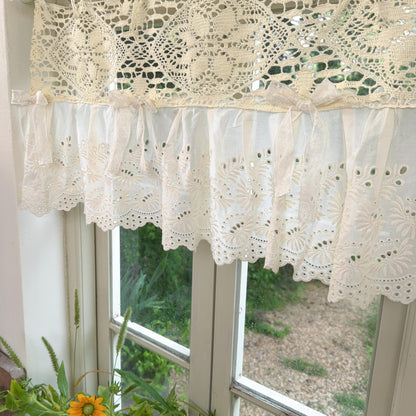 Boho Crochet Header & Ruffled Lace Tie-Top Valance - UDreamHome