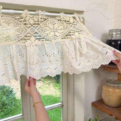 Boho Crochet Header & Ruffled Lace Tie-Top Valance - UDreamHome