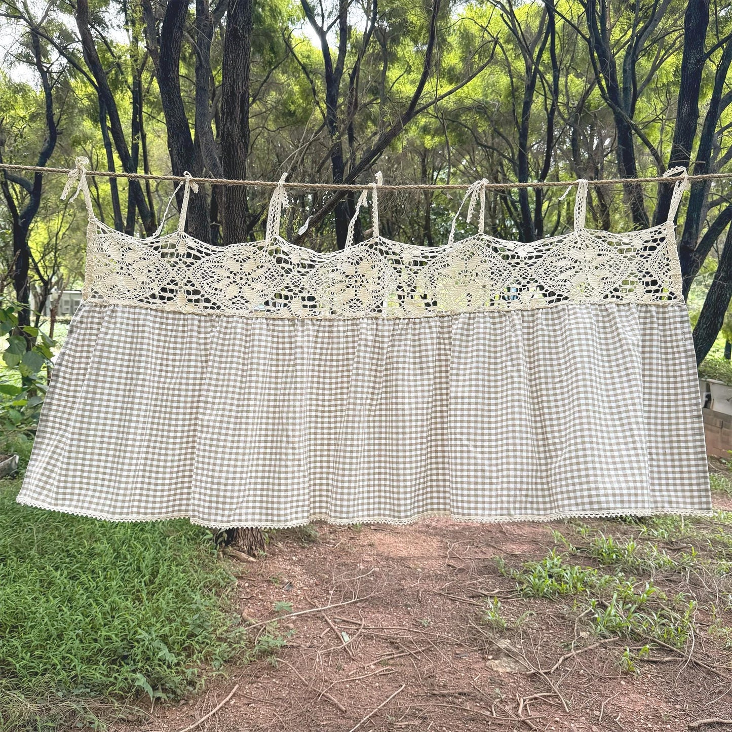 Boho Tie-Top Curtain for Kitchen & Cabinet Decor - UDreamHome