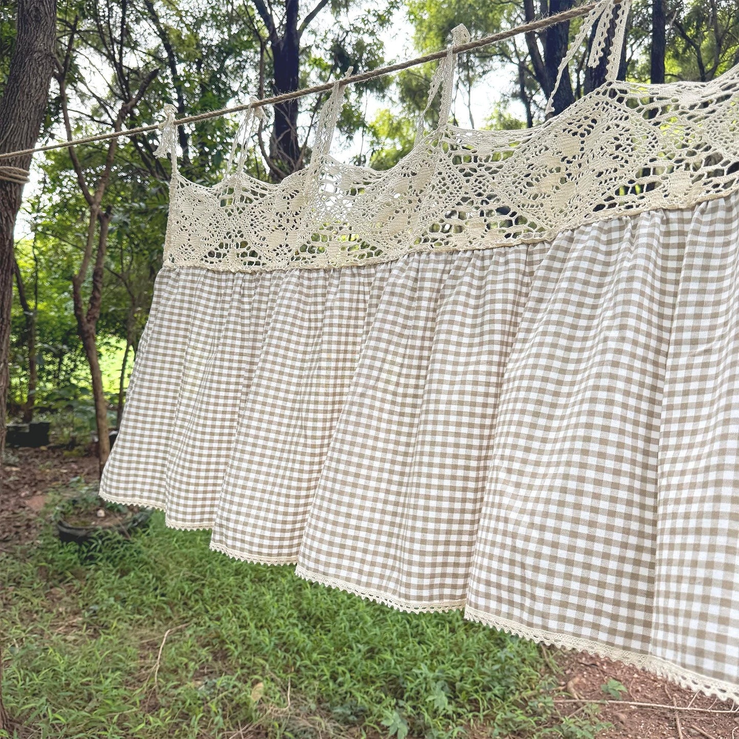 Boho Tie-Top Curtain for Kitchen & Cabinet Decor - UDreamHome