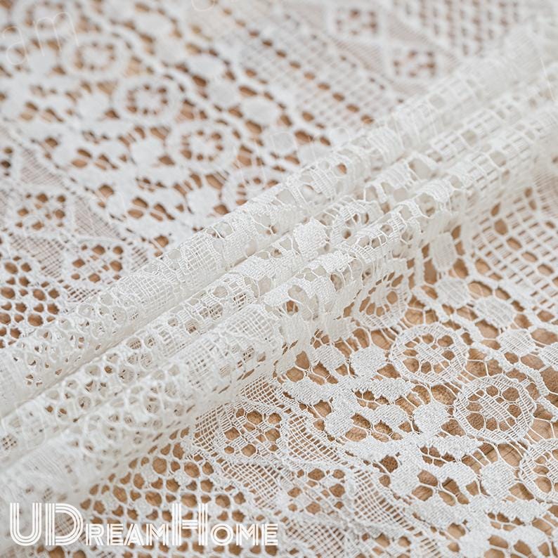 Boho White Romantic Hollow Crochet Curtains whit Tassel - UDreamHome