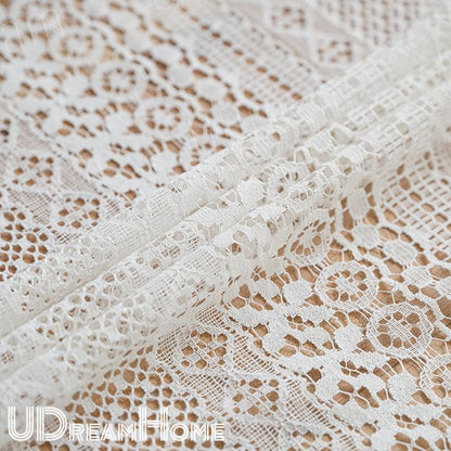 Boho White Romantic Hollow Crochet Curtains whit Tassel - UDreamHome