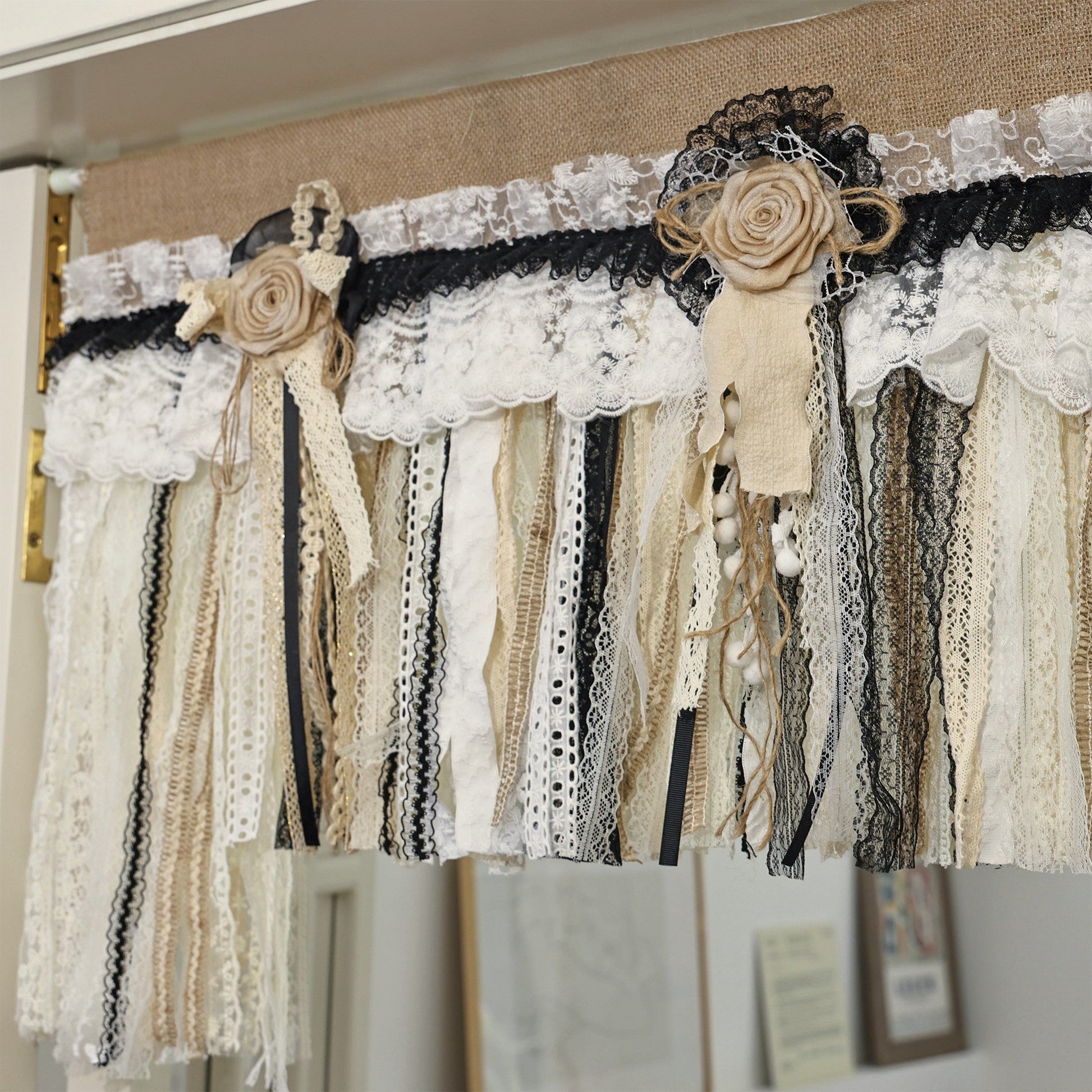 Burlap Black Lace Swag Valance - UDreamHome