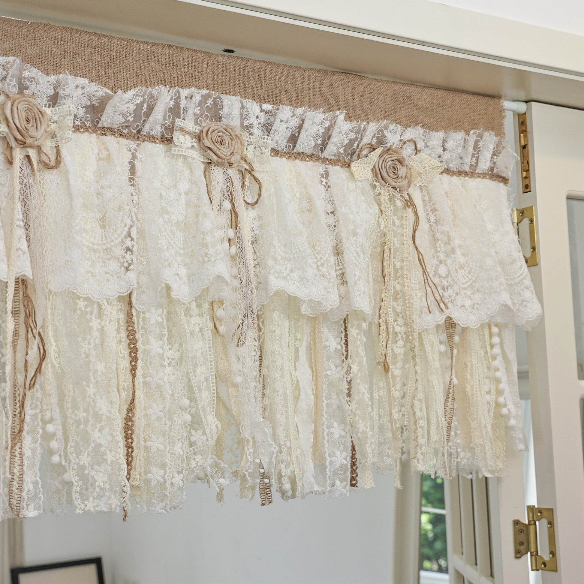 Burlap Ivory Lace Window Valance - UDreamHome