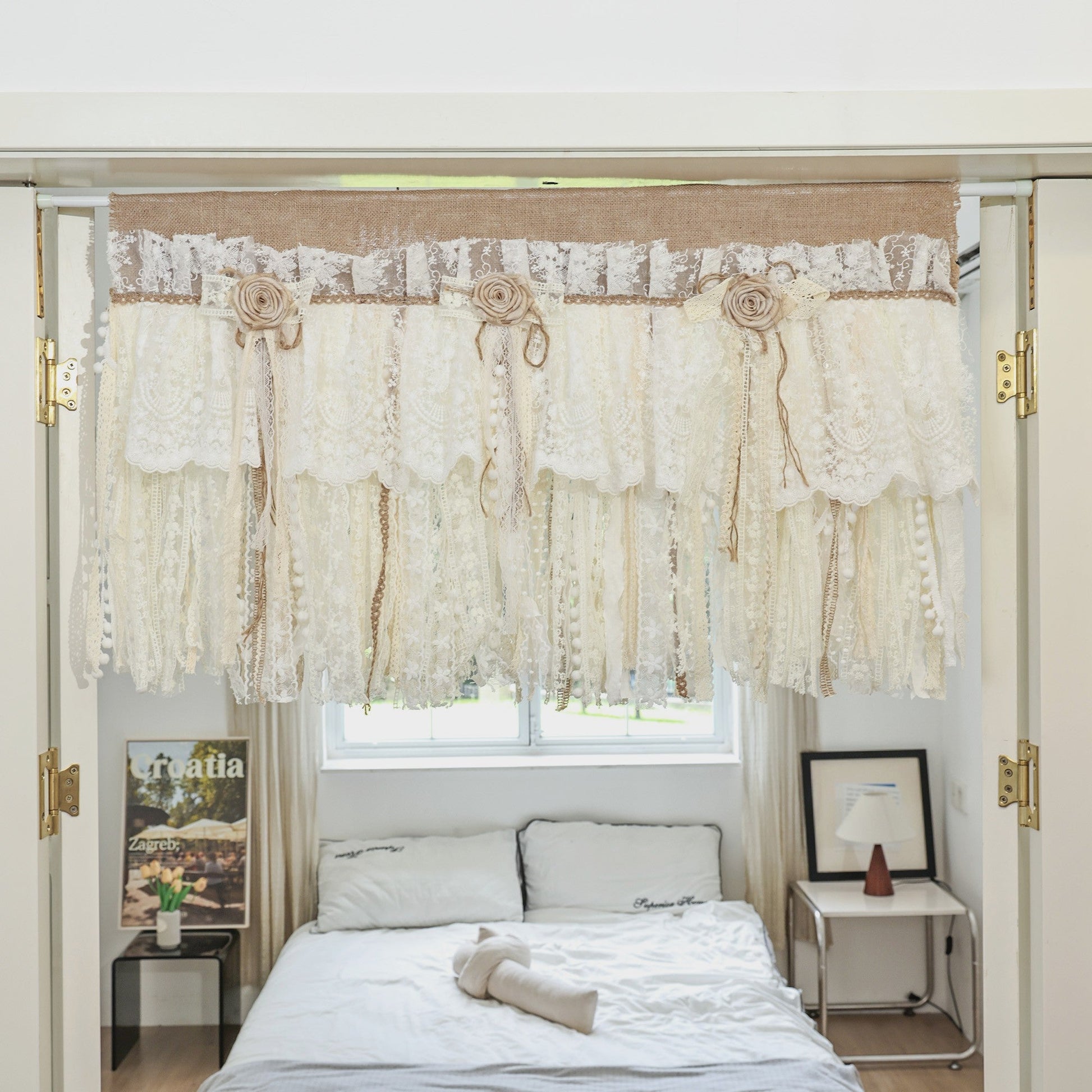 Burlap Ivory Lace Window Valance - UDreamHome